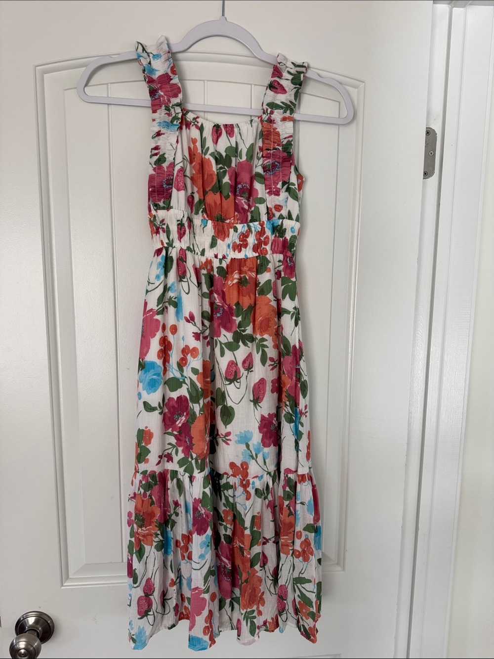 abercrombie kids White Floral Sundress with Pink, Orange & Blue Blooms